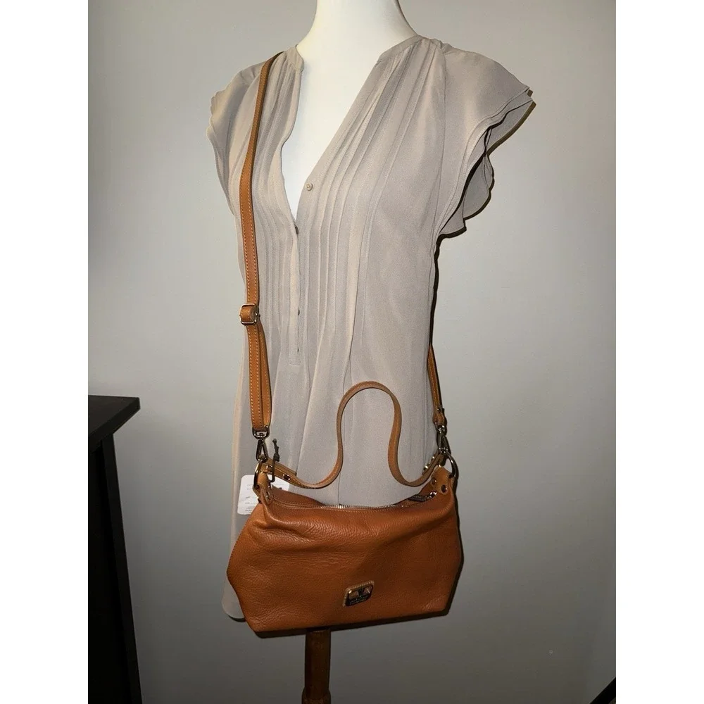 Valentina Crossbody Bag Women Small Cognac Orange Pebbled Leather Italian 4670